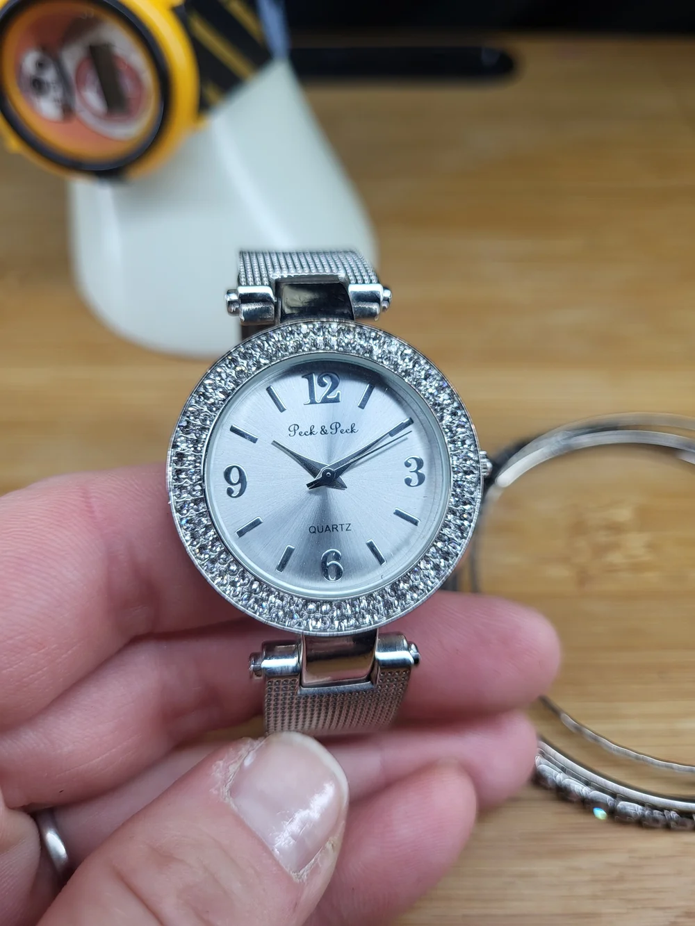 Silver Mesh Cuff PECK&PECK  Watch with Fashion Jewelry Bangles Set